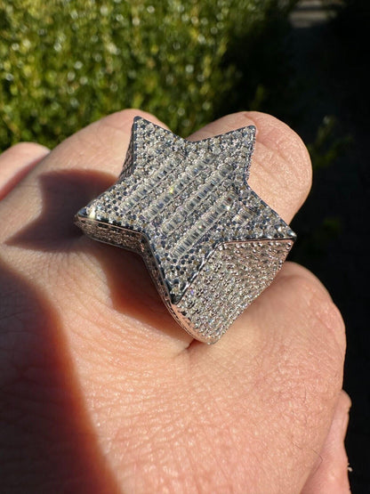 Italiano Silver, Inc. MOISSANITE Real 925 Silver Iced Baguette Star Ring MOISSANITE Pass Diamond Test