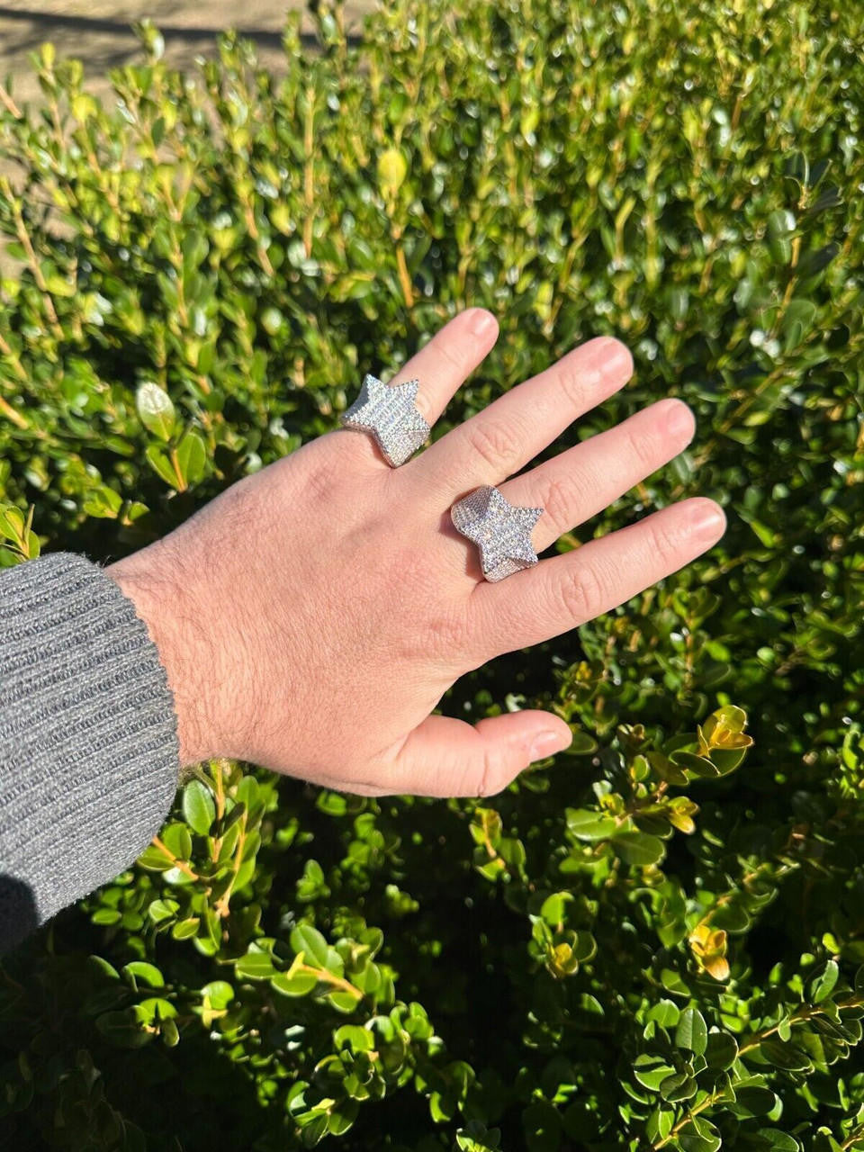 Italiano Silver, Inc. MOISSANITE Real 925 Silver Iced Baguette Star Ring MOISSANITE Pass Diamond Test