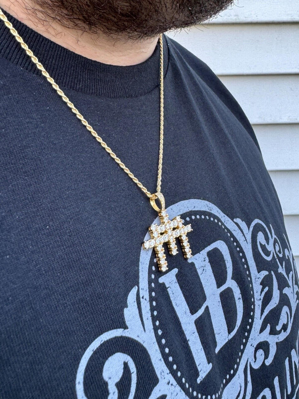 Italiano Silver, Inc. Moissanite Solid 925 Silver/Gold Plated Three Triple Cross Pendant Necklace Iced