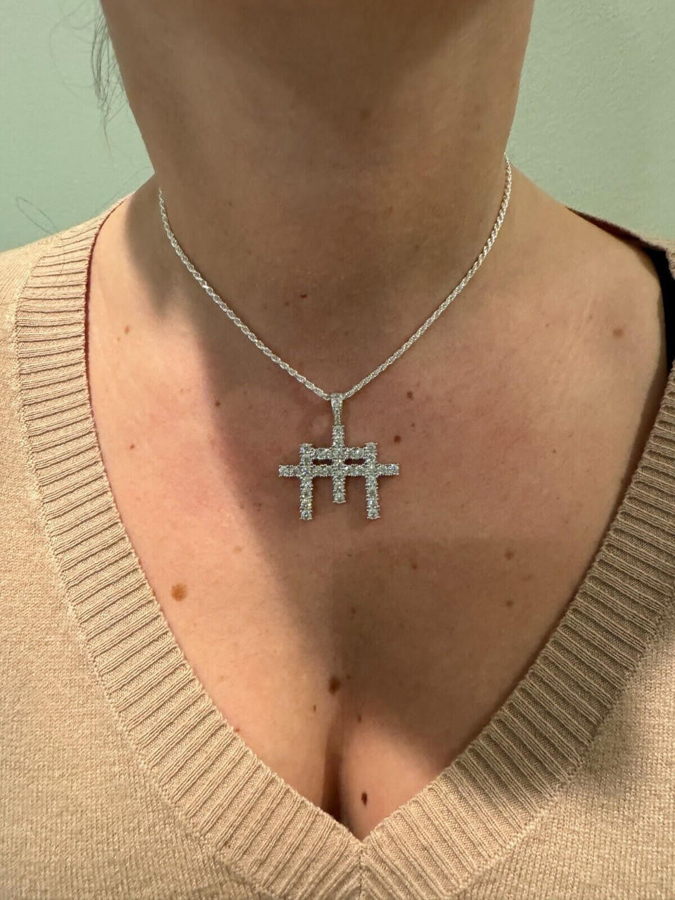 Italiano Silver, Inc. Moissanite Solid 925 Silver/Gold Plated Three Triple Cross Pendant Necklace Iced