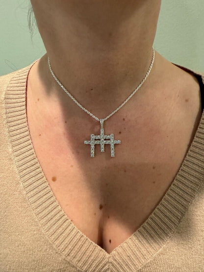 Italiano Silver, Inc. Moissanite Solid 925 Silver/Gold Plated Three Triple Cross Pendant Necklace Iced