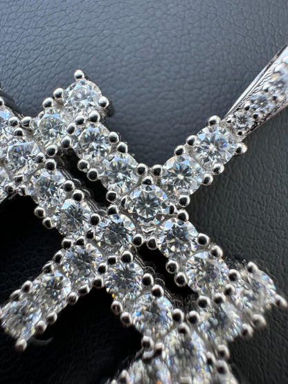 Italiano Silver, Inc. Moissanite Solid 925 Silver/Gold Plated Three Triple Cross Pendant Necklace Iced