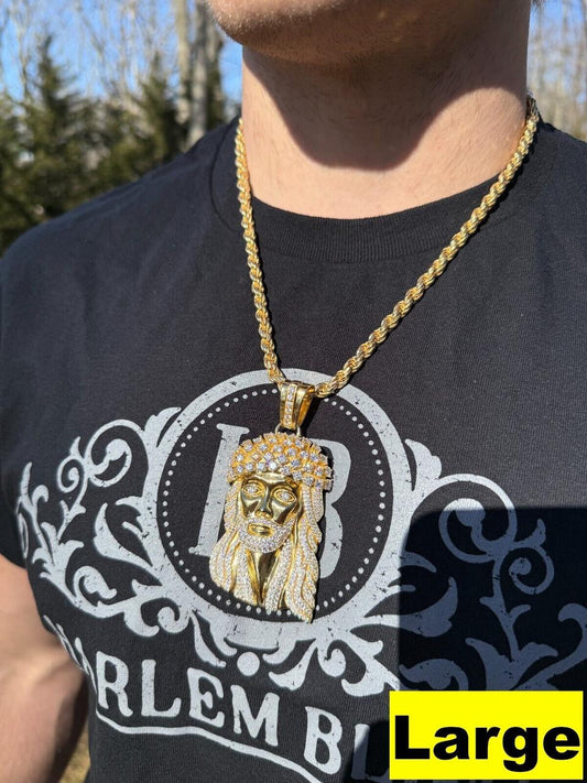 Italiano Silver, Inc. MOISSANITE Tito Biggie Smalls Kufi Jesus Piece Pendant - 14k Gold Vermeil 925 Silver - 3 Sizes 1"-2.5"