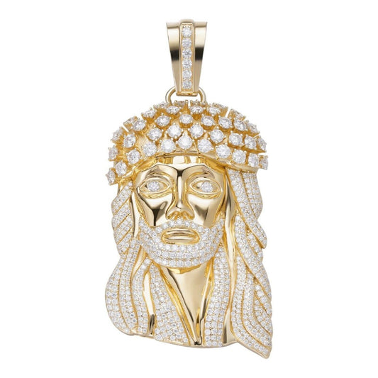 Italiano Silver, Inc. MOISSANITE Tito Biggie Smalls Kufi Jesus Piece Pendant - 14k Gold Vermeil 925 Silver - 3 Sizes 1"-2.5"