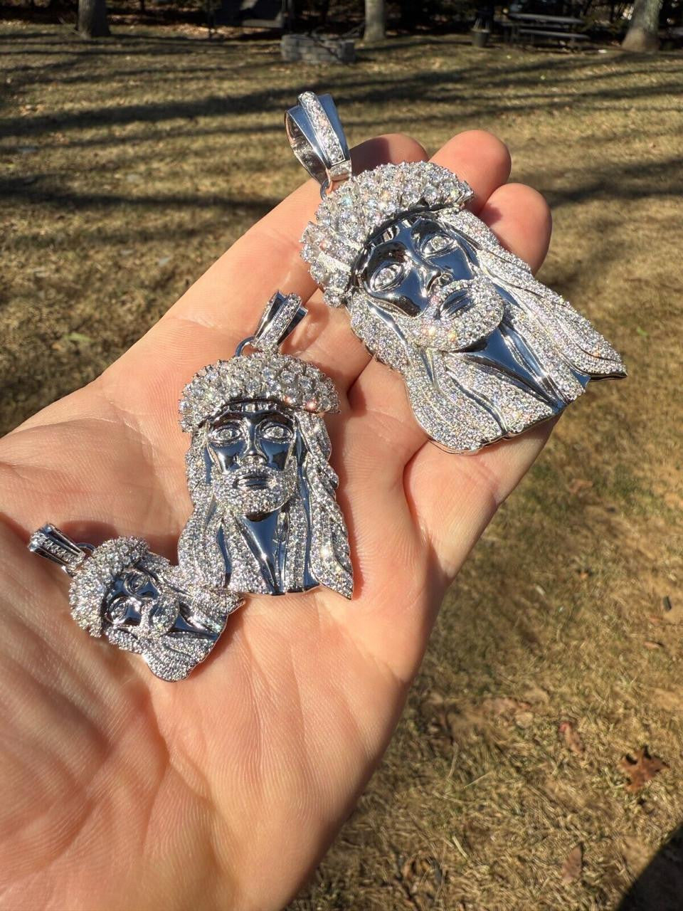 Italiano Silver, Inc. MOISSANITE Tito Biggie Smalls Kufi Jesus Piece Pendant - 925 Silver - 3 Sizes 1"-2.5"