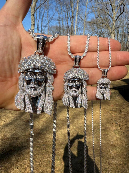 Italiano Silver, Inc. MOISSANITE Tito Biggie Smalls Kufi Jesus Piece Pendant - 925 Silver - 3 Sizes 1"-2.5"