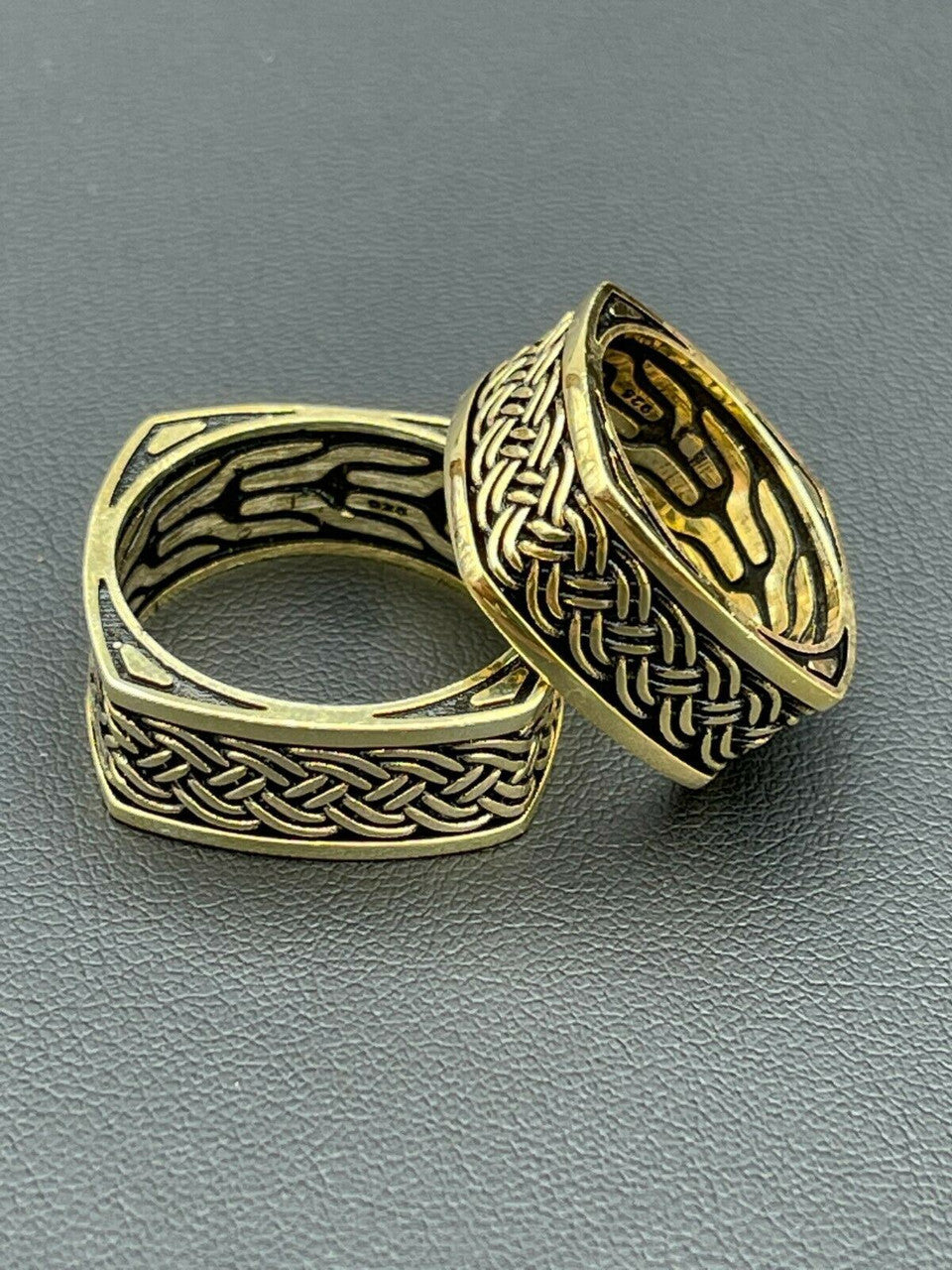 Italiano Silver, Inc Real 14k Gold and Solid 925 Sterling Silver Men Plain Ring Wedding Square Band 9mm