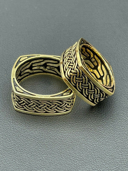 Italiano Silver, Inc Real 14k Gold and Solid 925 Sterling Silver Men Plain Ring Wedding Square Band 9mm