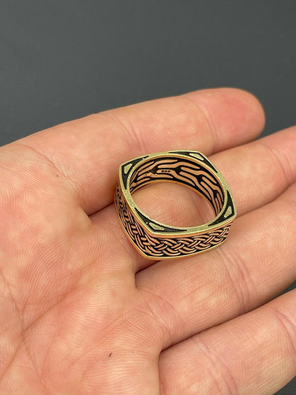 Italiano Silver, Inc Real 14k Gold and Solid 925 Sterling Silver Men Plain Ring Wedding Square Band 9mm