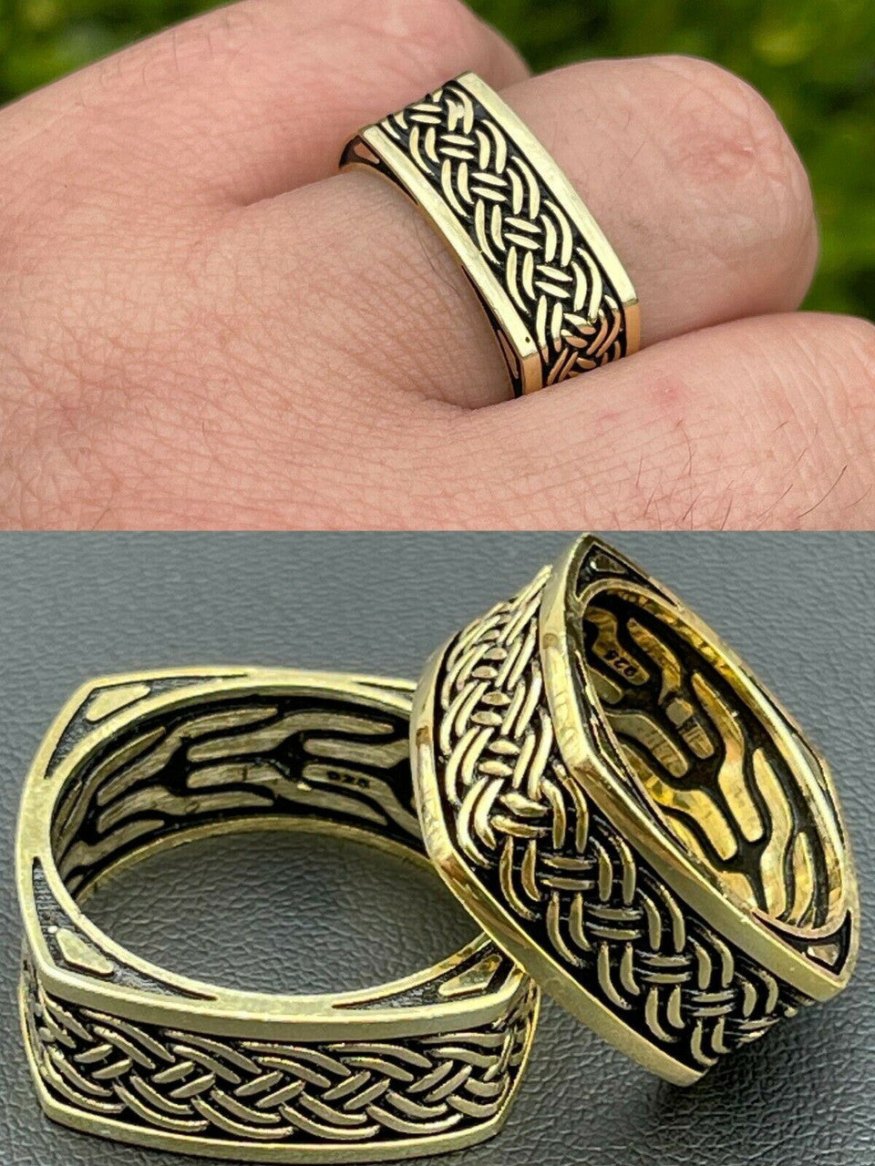 Italiano Silver, Inc Real 14k Gold and Solid 925 Sterling Silver Men Plain Ring Wedding Square Band 9mm