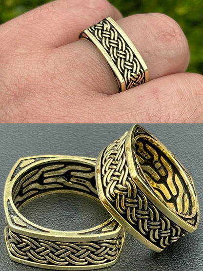 Italiano Silver, Inc Real 14k Gold and Solid 925 Sterling Silver Men Plain Ring Wedding Square Band 9mm