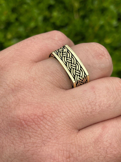 Italiano Silver, Inc Real 14k Gold and Solid 925 Sterling Silver Men Plain Ring Wedding Square Band 9mm