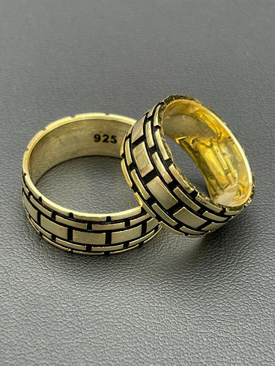 Italiano Silver, Inc Real 14k Gold and Solid 925 Sterling Silver Mens Plain Ring Wedding Band Size 7-13