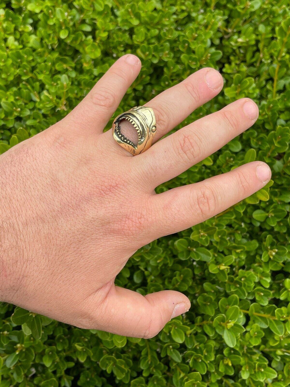 Italiano Silver, Inc Real 14k Gold Over 925 Sterling Silver Mens Great White Shark Teeth JAWS Ring