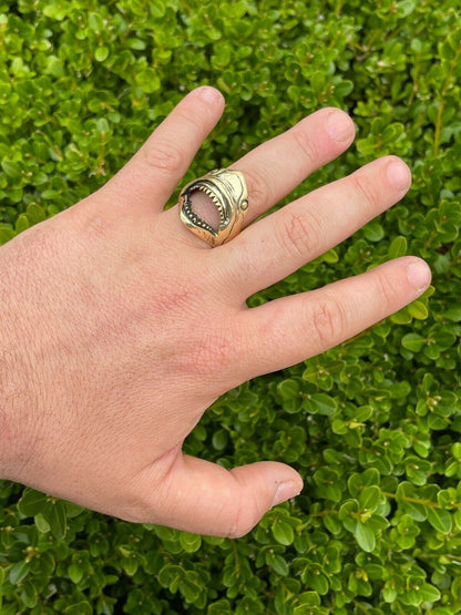 Italiano Silver, Inc Real 14k Gold Over 925 Sterling Silver Mens Great White Shark Teeth JAWS Ring