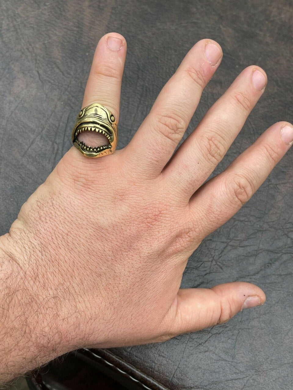 Italiano Silver, Inc Real 14k Gold Over 925 Sterling Silver Mens Great White Shark Teeth JAWS Ring