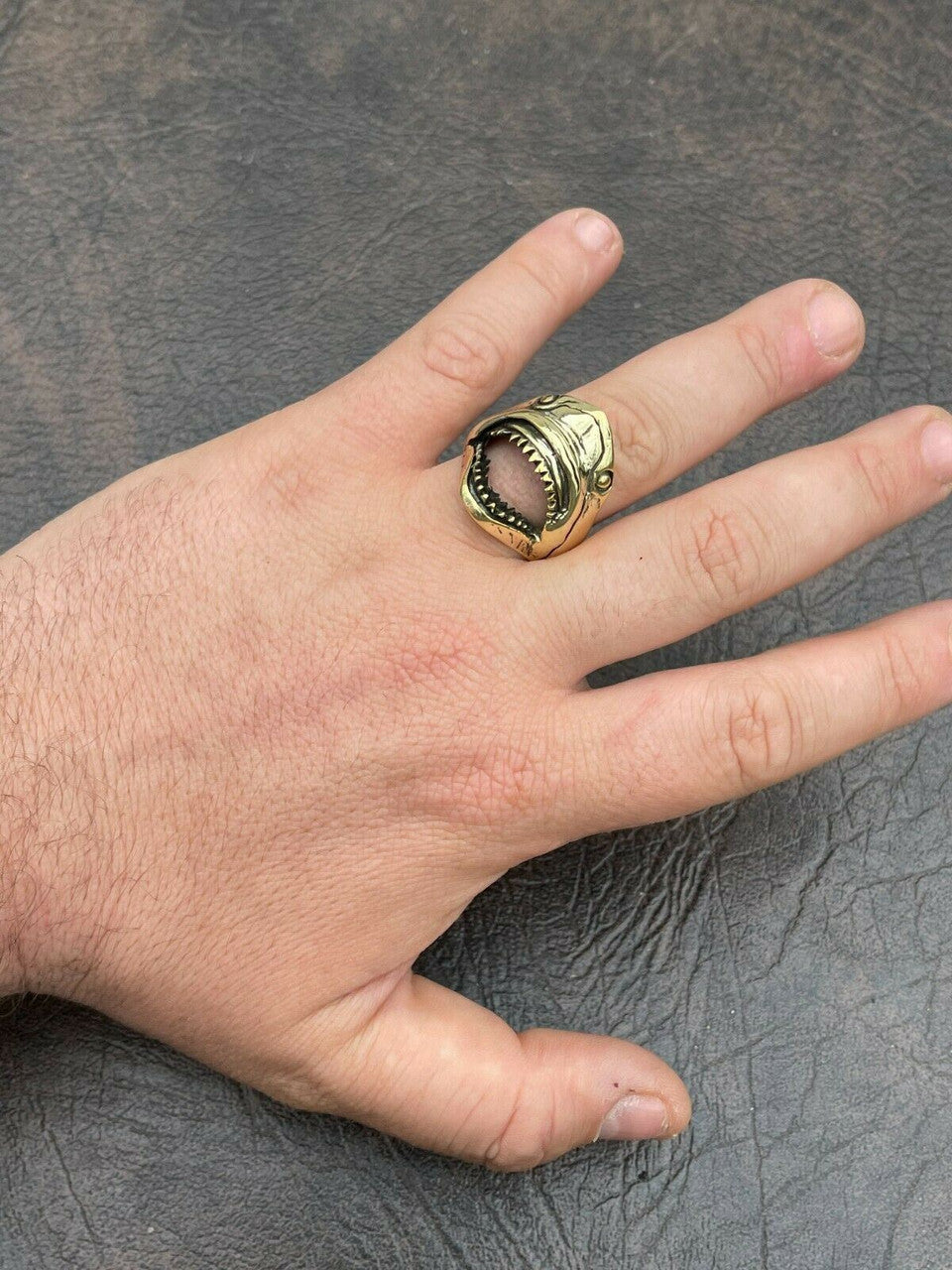 Italiano Silver, Inc Real 14k Gold Over 925 Sterling Silver Mens Great White Shark Teeth JAWS Ring