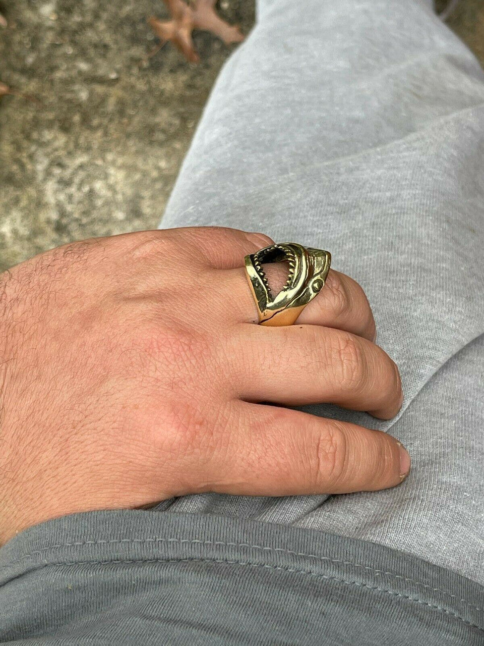 Italiano Silver, Inc Real 14k Gold Over 925 Sterling Silver Mens Great White Shark Teeth JAWS Ring