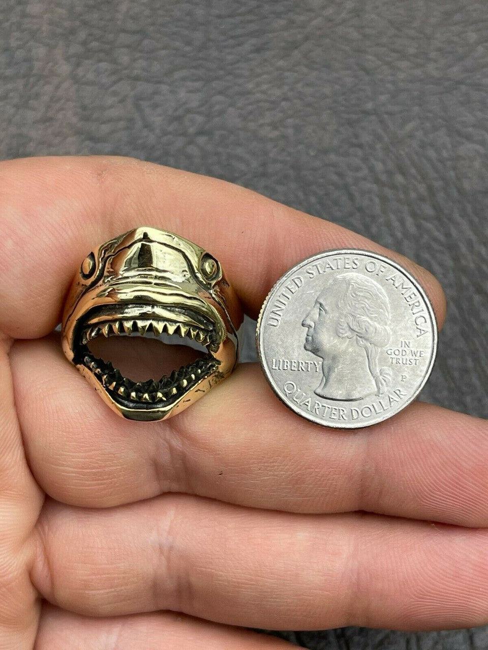 Italiano Silver, Inc Real 14k Gold Over 925 Sterling Silver Mens Great White Shark Teeth JAWS Ring