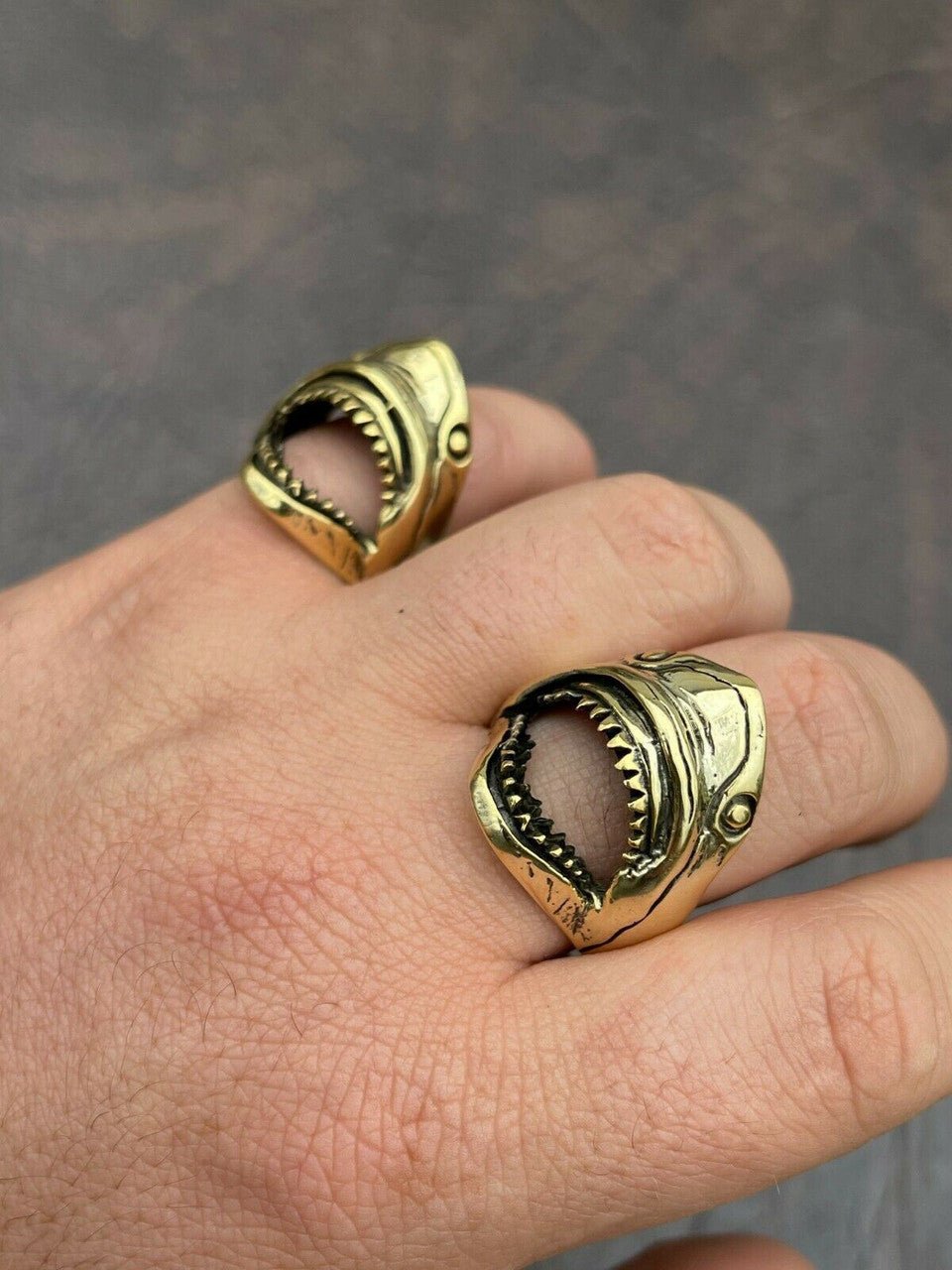 Italiano Silver, Inc Real 14k Gold Over 925 Sterling Silver Mens Great White Shark Teeth JAWS Ring