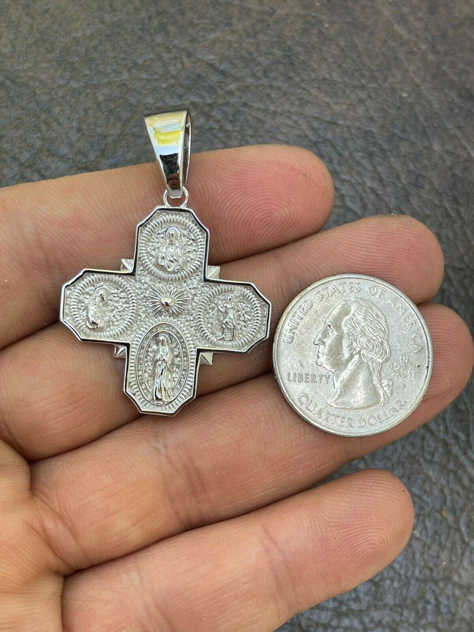 Italiano Silver, Inc Real 925 Silver Gold Four 4 Way Catholic Cross Pendant Mens Miraculous Necklace