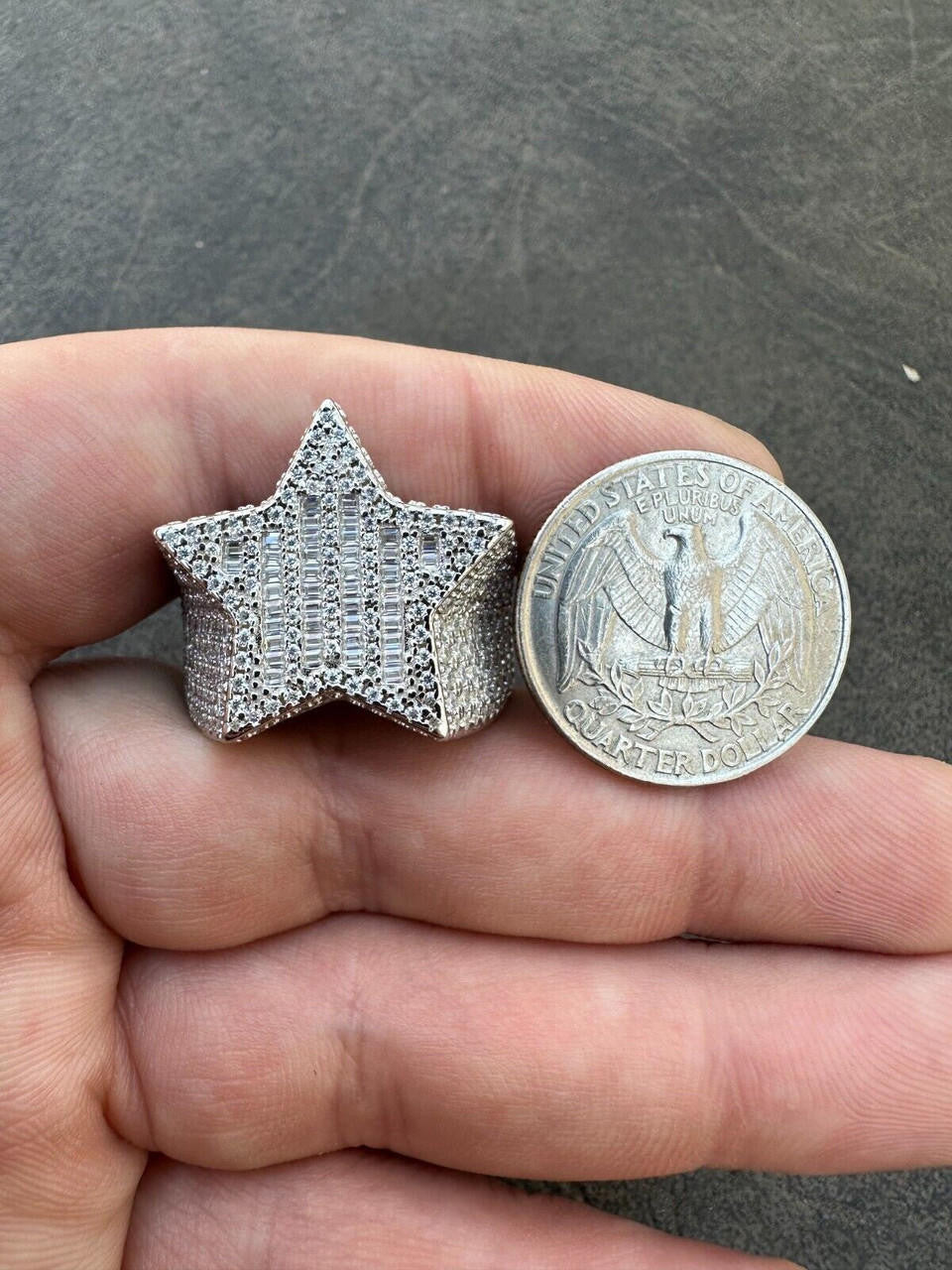 Italiano Silver, Inc. Real 925 Sterling Silver Iced Baguette Star Shaped Ring Pass Tester Hip Hop Out