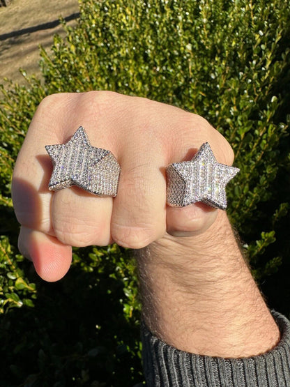 Italiano Silver, Inc. Real 925 Sterling Silver Iced Baguette Star Shaped Ring Pass Tester Hip Hop Out