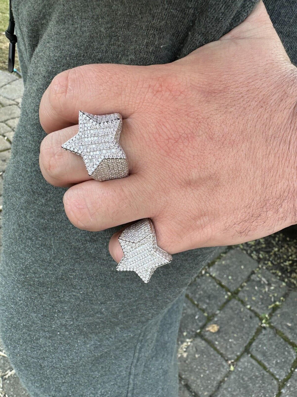 Italiano Silver, Inc. Real 925 Sterling Silver Iced Baguette Star Shaped Ring Pass Tester Hip Hop Out