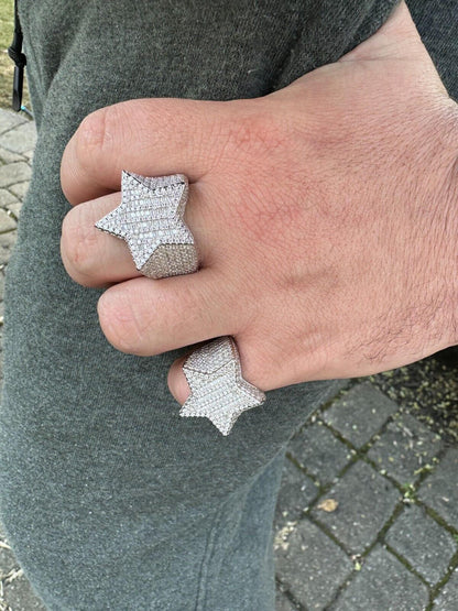 Italiano Silver, Inc. Real 925 Sterling Silver Iced Baguette Star Shaped Ring Pass Tester Hip Hop Out