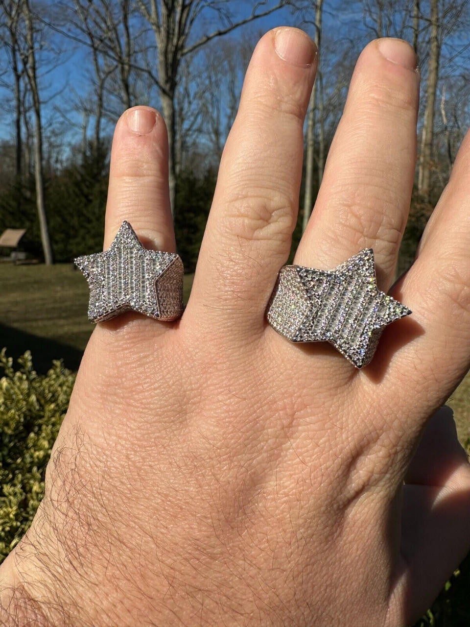 Italiano Silver, Inc. Real 925 Sterling Silver Iced Baguette Star Shaped Ring Pass Tester Hip Hop Out