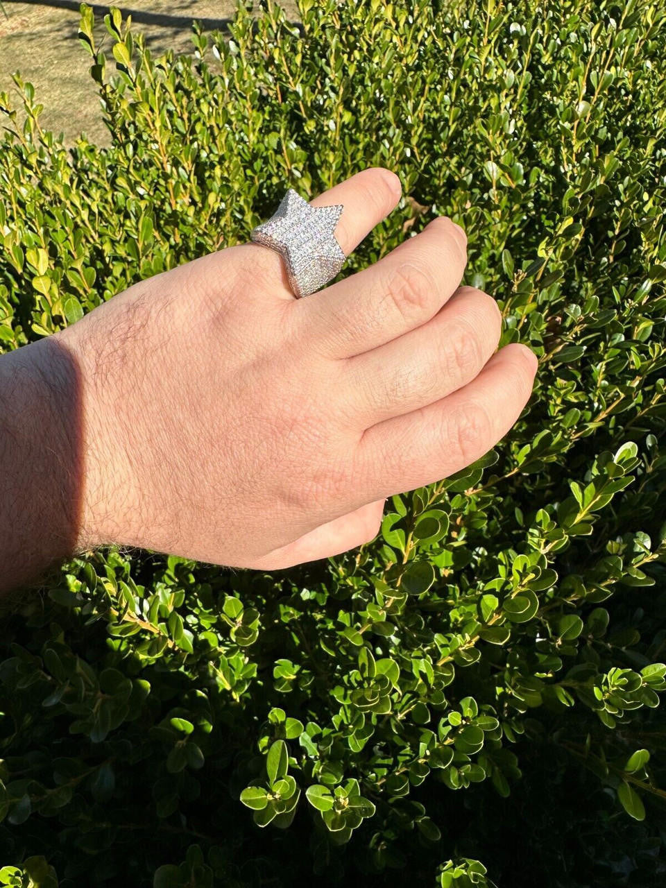 Italiano Silver, Inc. Real 925 Sterling Silver Iced Baguette Star Shaped Ring Pass Tester Hip Hop Out