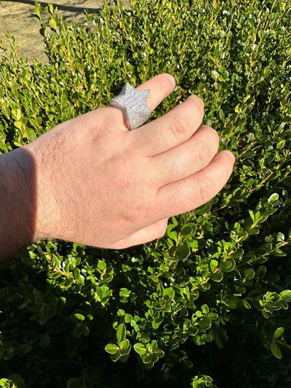 Italiano Silver, Inc. Real 925 Sterling Silver Iced Baguette Star Shaped Ring Pass Tester Hip Hop Out