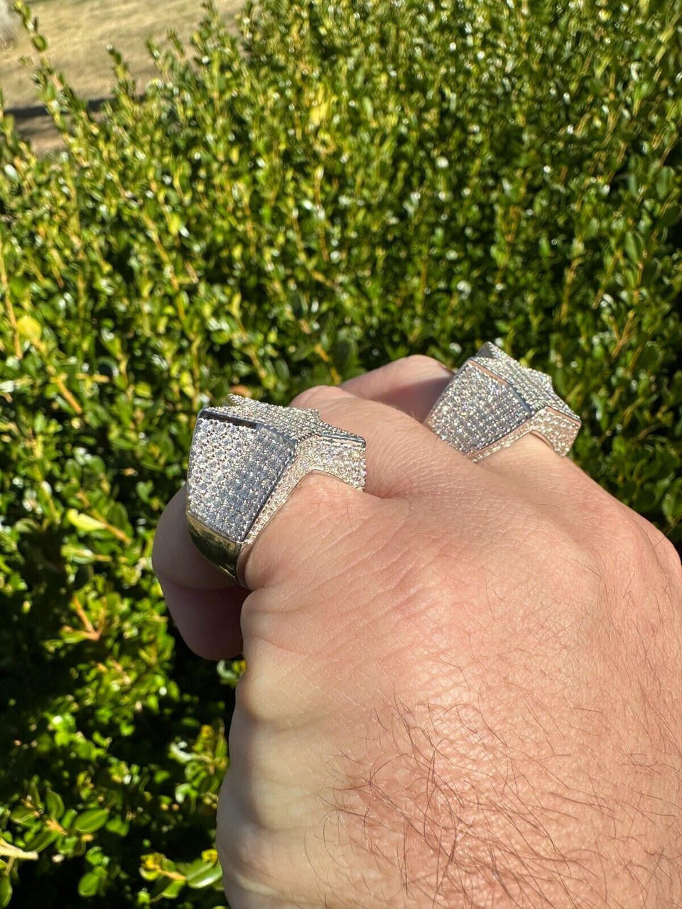 Italiano Silver, Inc. Real 925 Sterling Silver Iced Baguette Star Shaped Ring Pass Tester Hip Hop Out