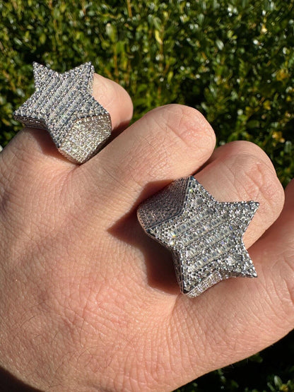 Italiano Silver, Inc. Real 925 Sterling Silver Iced Baguette Star Shaped Ring Pass Tester Hip Hop Out