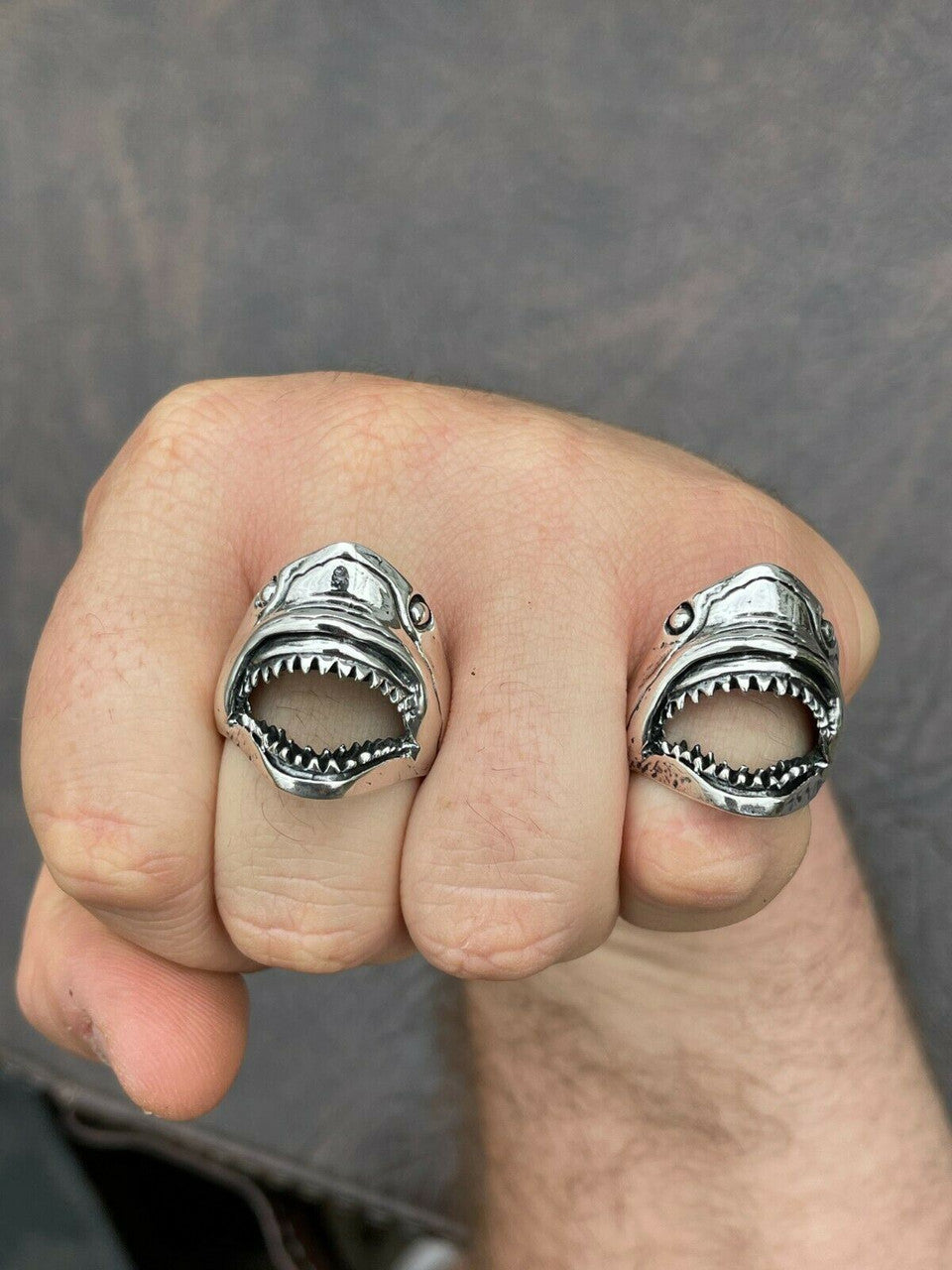 Real 925 Sterling Silver Mens Great White Shark JAWS Ring Size 7 8