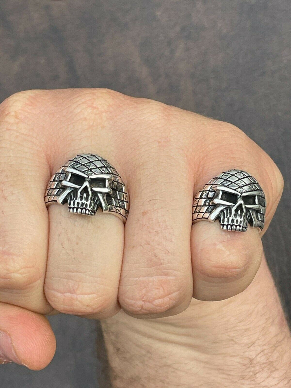 Italiano Silver, Inc Real 925 Sterling Silver Ring Punisher Terminator Half Skull Size 7 8 9 10 11 12