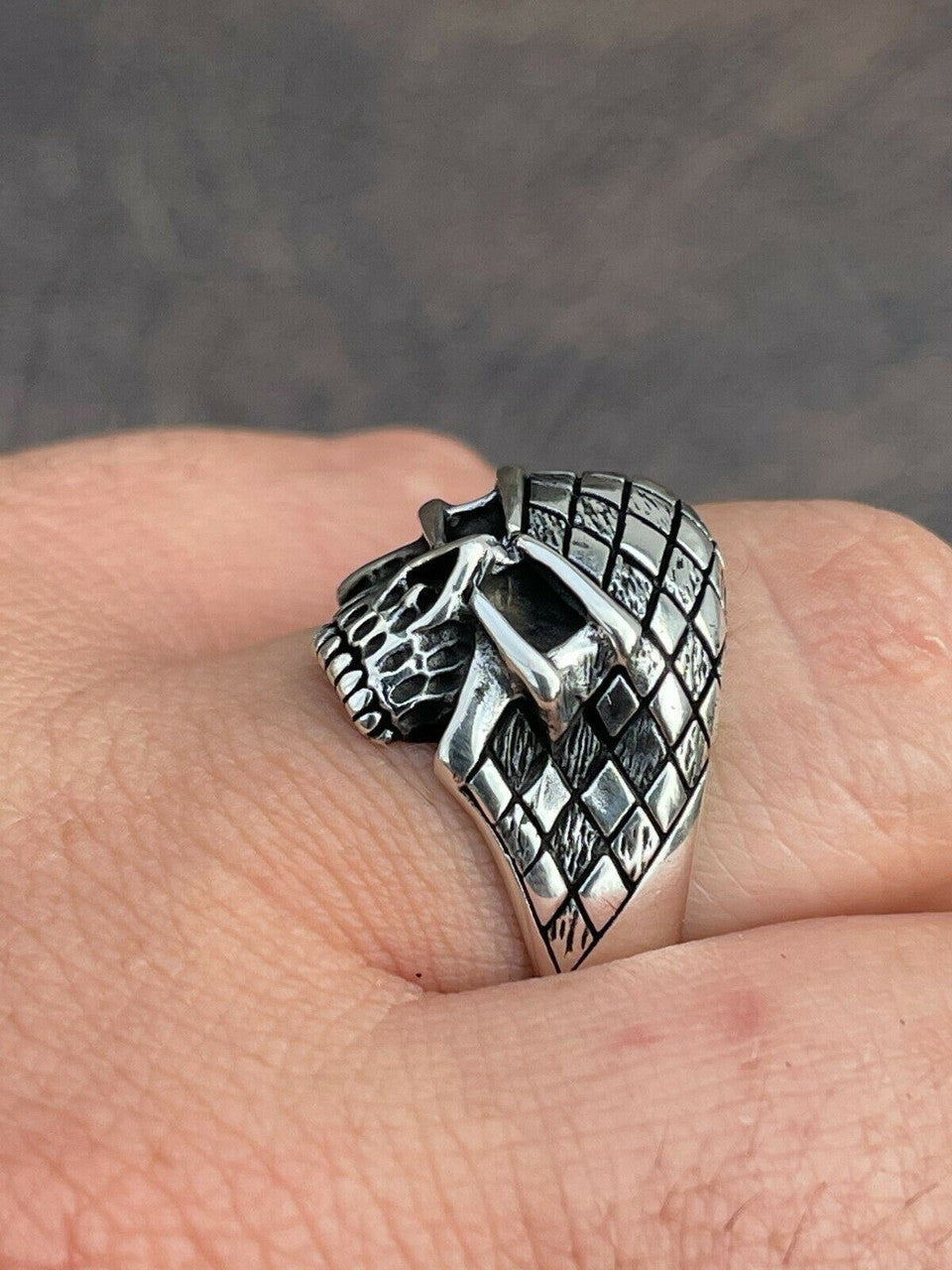 Italiano Silver, Inc Real 925 Sterling Silver Ring Punisher Terminator Half Skull Size 7 8 9 10 11 12