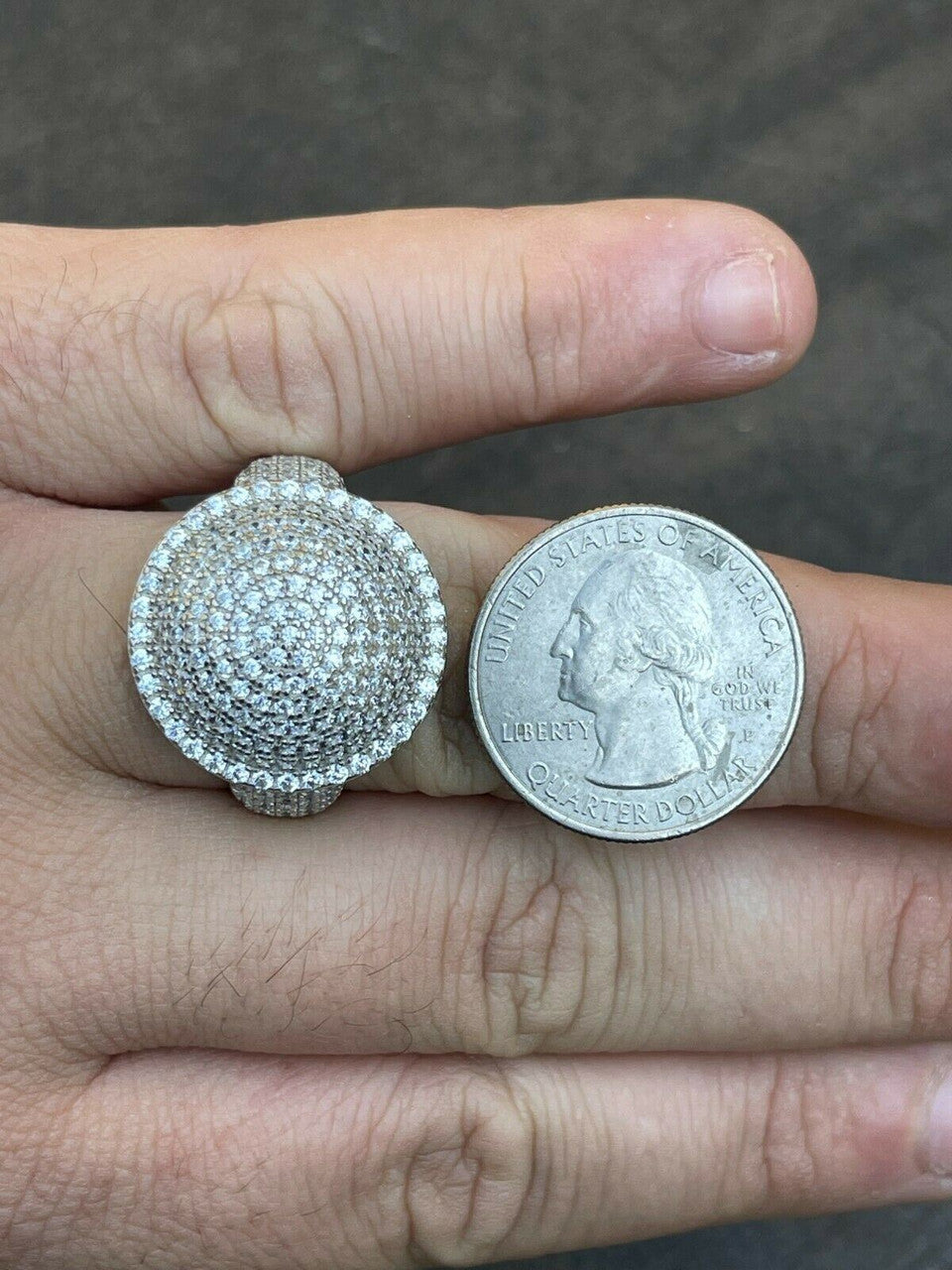 Italiano Silver, Inc Real 925 Sterling Silver Round 3D Mens Diamond Pinky Ring Iced Bling Jewelry