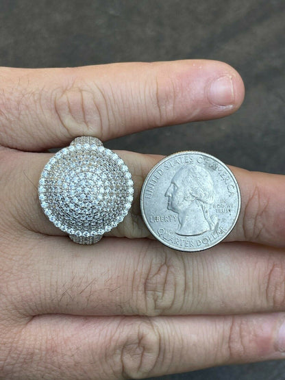 Italiano Silver, Inc Real 925 Sterling Silver Round 3D Mens Diamond Pinky Ring Iced Bling Jewelry