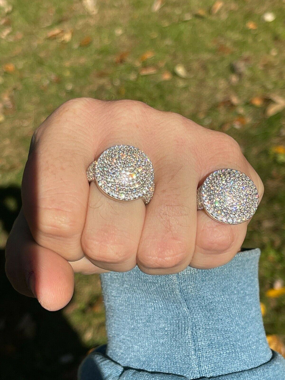 Italiano Silver, Inc Real 925 Sterling Silver Round 3D Mens Diamond Pinky Ring Iced Bling Jewelry