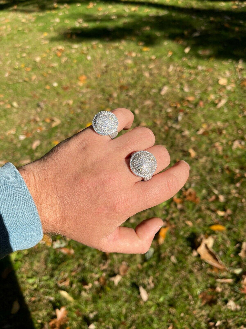 Italiano Silver, Inc Real 925 Sterling Silver Round 3D Mens Diamond Pinky Ring Iced Bling Jewelry