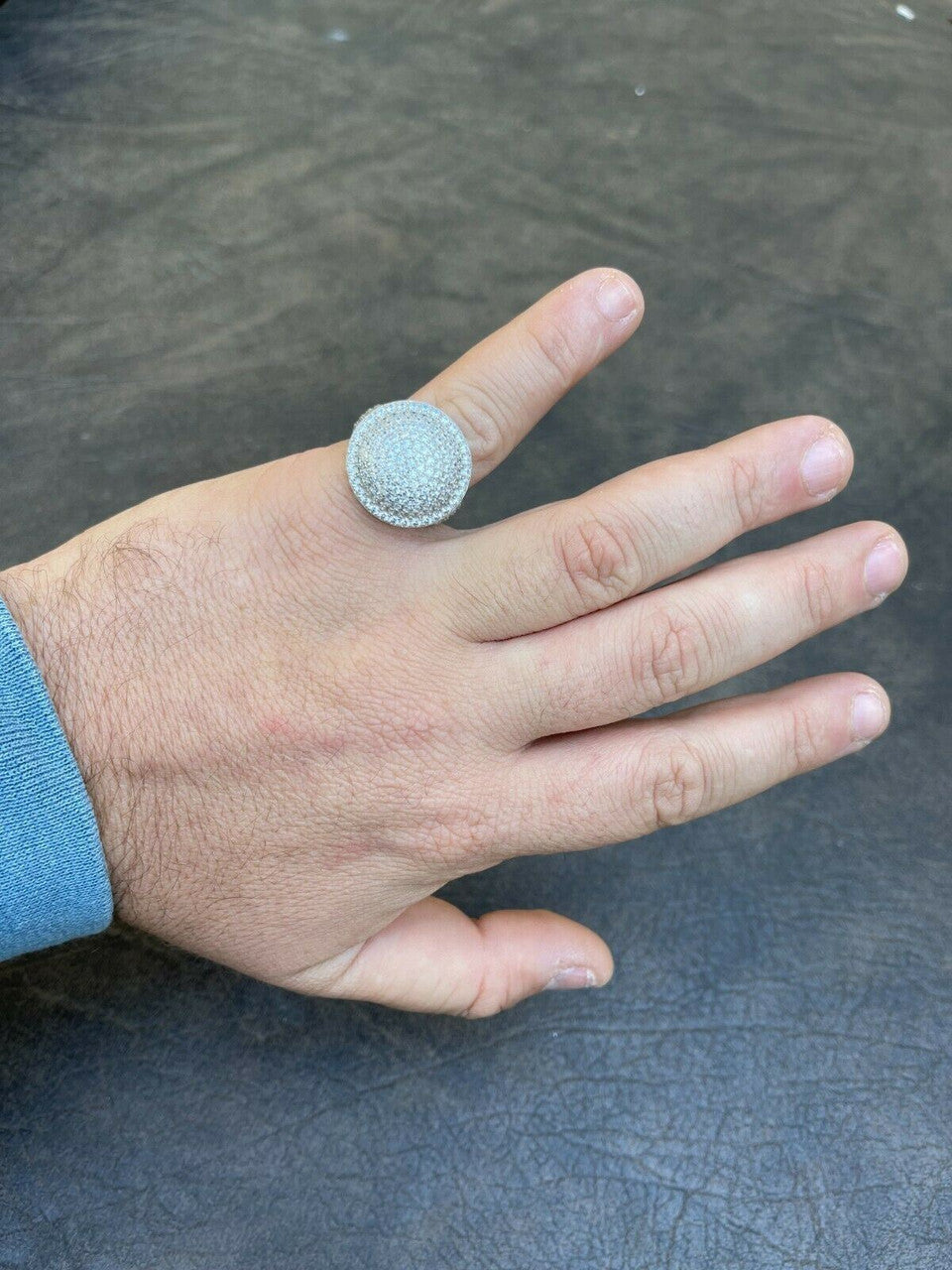 Italiano Silver, Inc Real 925 Sterling Silver Round 3D Mens Diamond Pinky Ring Iced Bling Jewelry