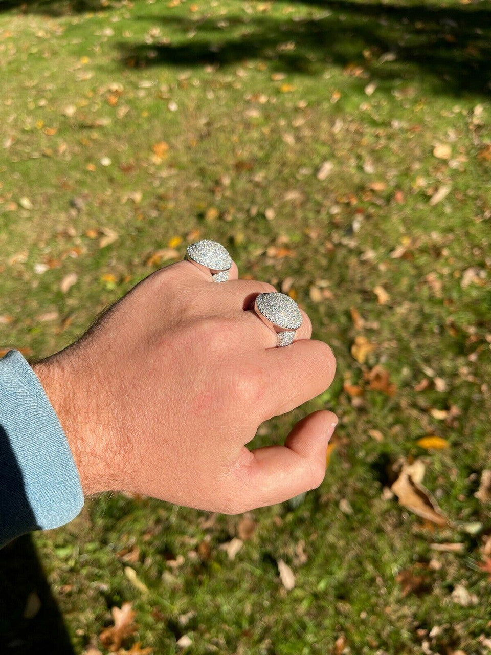 Italiano Silver, Inc Real 925 Sterling Silver Round 3D Mens Diamond Pinky Ring Iced Bling Jewelry