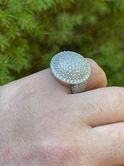 Italiano Silver, Inc Real 925 Sterling Silver Round 3D Mens Diamond Pinky Ring Iced Bling Jewelry