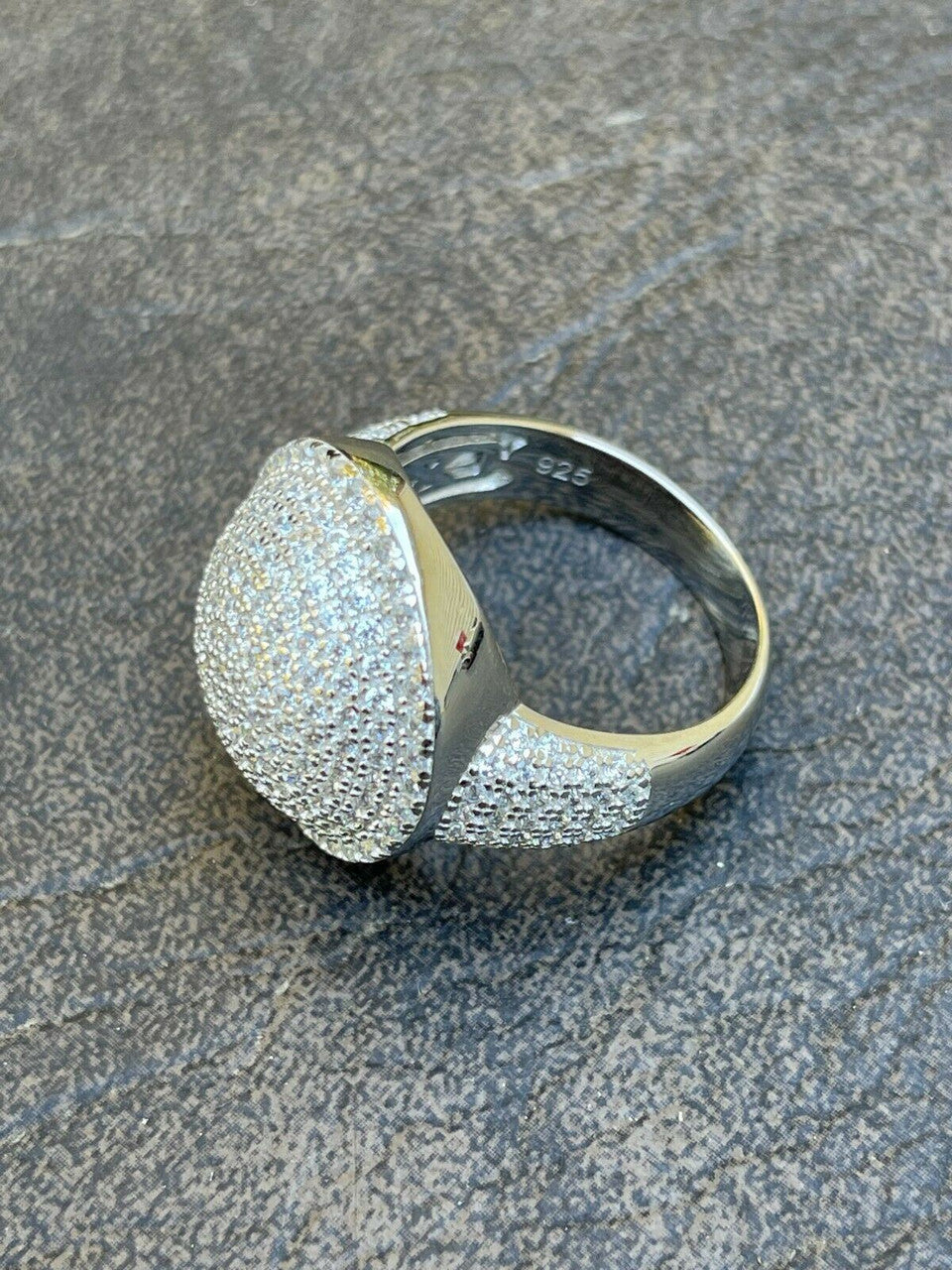 Italiano Silver, Inc Real 925 Sterling Silver Round 3D Mens Diamond Pinky Ring Iced Bling Jewelry