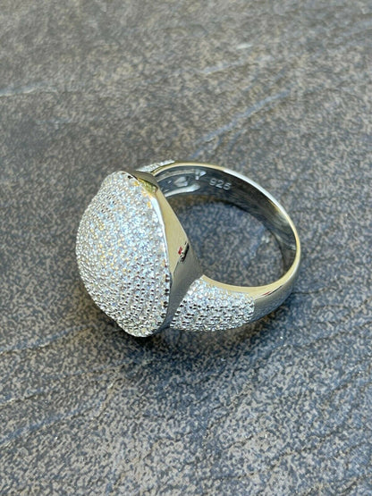 Italiano Silver, Inc Real 925 Sterling Silver Round 3D Mens Diamond Pinky Ring Iced Bling Jewelry