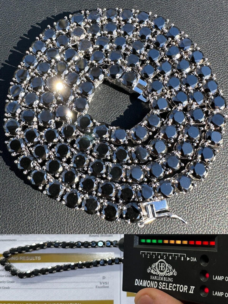 Italiano Silver, Inc. Real Black MOISSANITE 5mm Tennis Chain 925 Silver Iced Necklace Pass Tester