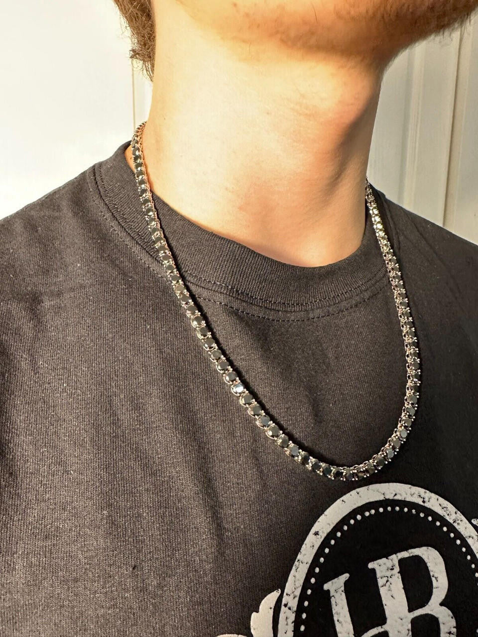 Italiano Silver, Inc. Real Black MOISSANITE 5mm Tennis Chain 925 Silver Iced Necklace Pass Tester