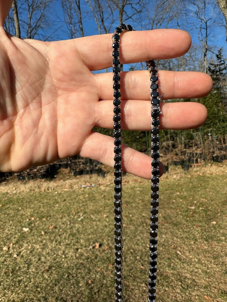 Italiano Silver, Inc. Real Black MOISSANITE 5mm Tennis Chain 925 Silver Iced Necklace Pass Tester