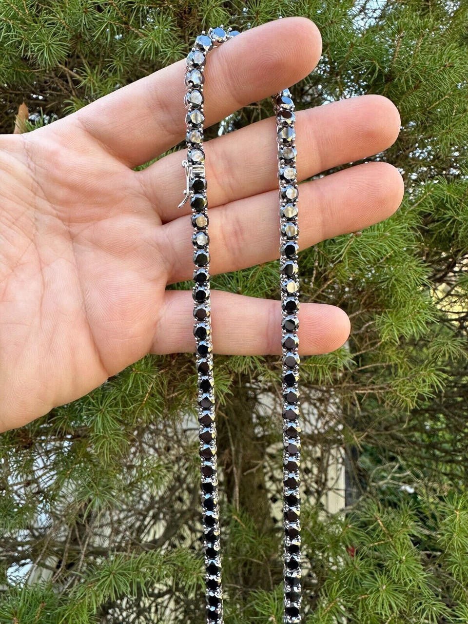 Italiano Silver, Inc. Real Black MOISSANITE 5mm Tennis Chain 925 Silver Iced Necklace Pass Tester
